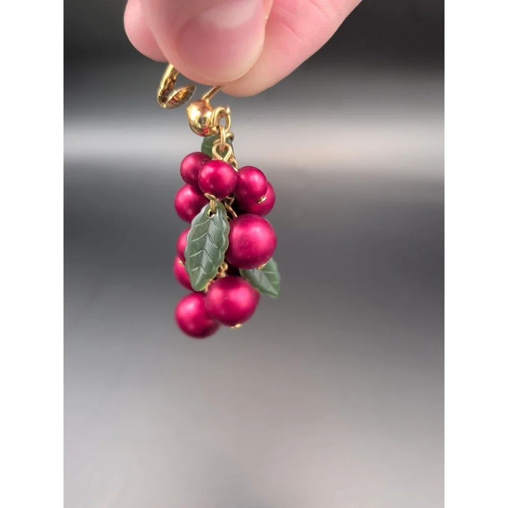 Vintage Red And Green Holly‎ Berry Clip On Earrings